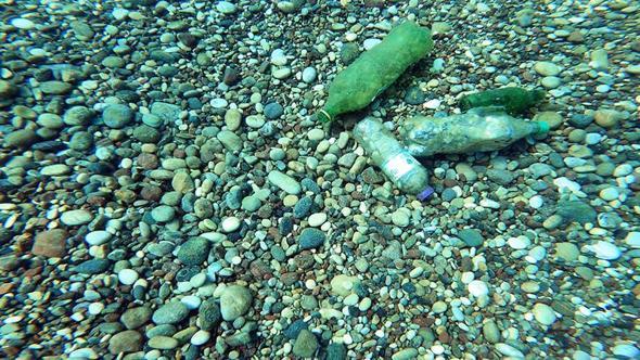 Deniz dibinde utandıran manzara; pet şişeye taş doldurup atıyorlar