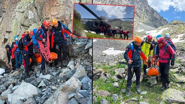 Dağ tırmanışında yaralanan dağcıya helikopterli kurtarma