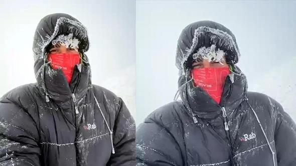 Ağrı Dağı'na tırmanan dağcıların saçlarını kırağı tuttu