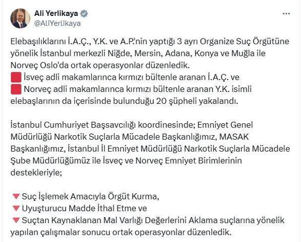 6 il ve Norveçte suç örgütü operasyonu: 20 gözaltı