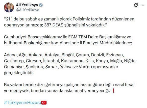 21 ilde DEAŞ operasyonu: 357 gözaltı