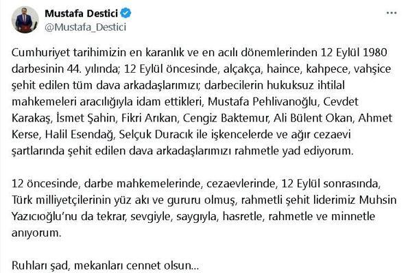 BBP Genel Başkanı Mustafa Desticiden 12 Eylül mesajı