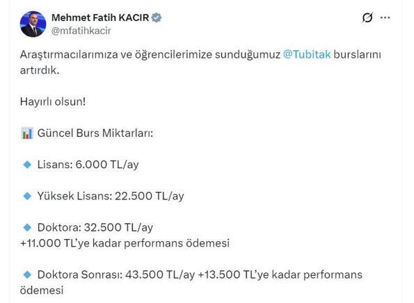 Bakan Kacır: TÜBİTAK burslarını artırdık