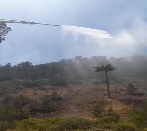 Beton pompasıyla alevlere su sıktılar