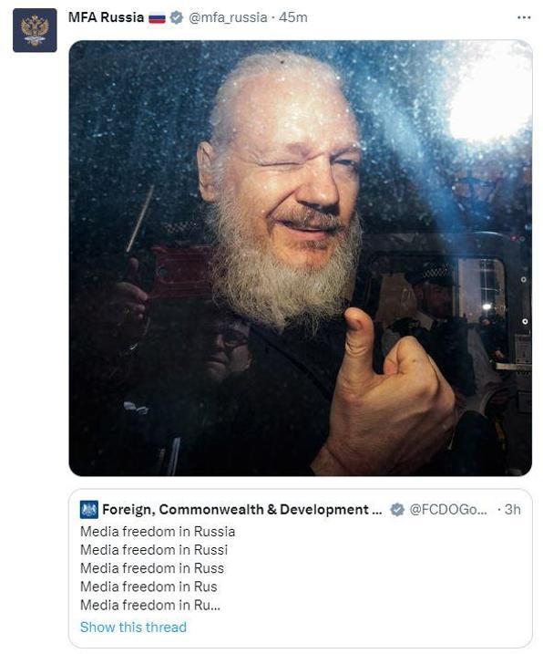 Rus Dışişlerinden İngiliz Dışişlerine ‘Assange’ göndermesi