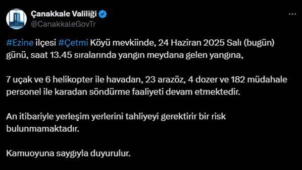 Çanakkalede çıkan orman yangını kontrol altında