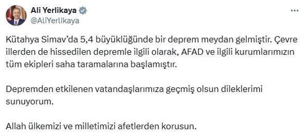 Simavda 5.4 büyüklüğünde deprem