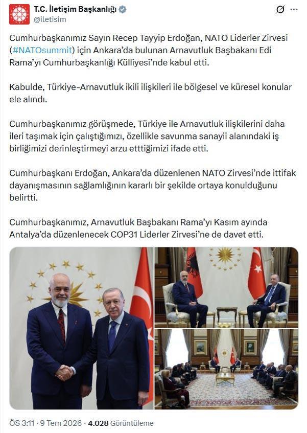 Cumhurbaşkanı Erdoğan, Arnavutluk Başbakanı Ramayı kabul etti