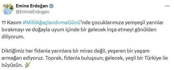 Emine Erdoğandan Milli Ağaçlandırma Günü mesajı