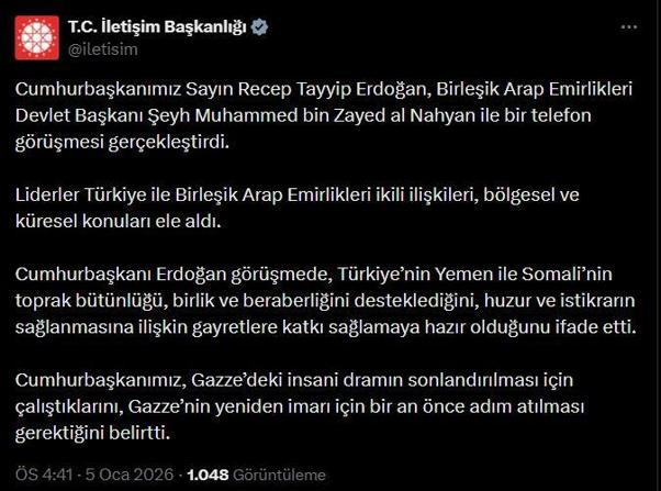 Cumhurbaşkanı Erdoğan, BAE Devlet Başkanı al Nahyan ile görüştü