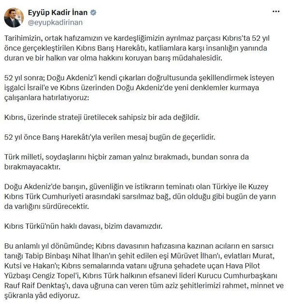 AK Parti Genel Sekreteri İnan: Kıbrıs Türkünün haklı davası, bizim davamızdır