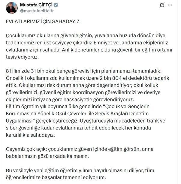 Bakan Çiftçi: Okul tedbirlerimizi en üst seviyeye çıkardık