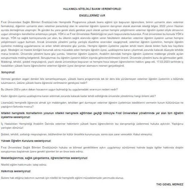 Yüksek lisans öğrencisi hemşireye veteriner danışman ataması