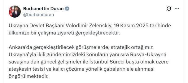 Ukrayna Devlet Başkanı Zelenskiy, yarın Türkiyeyi ziyaret edecek