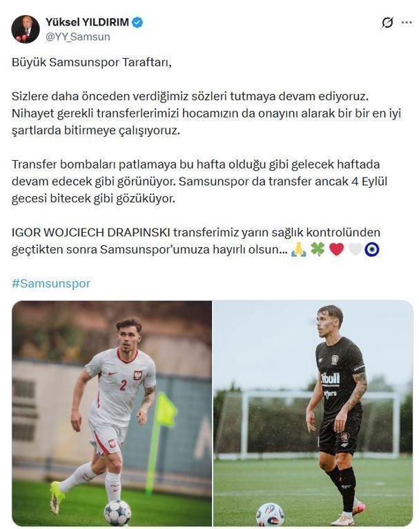 Yüksel Yıldırım: Igor Drapinski Samsunspor’a hayırlı olsun