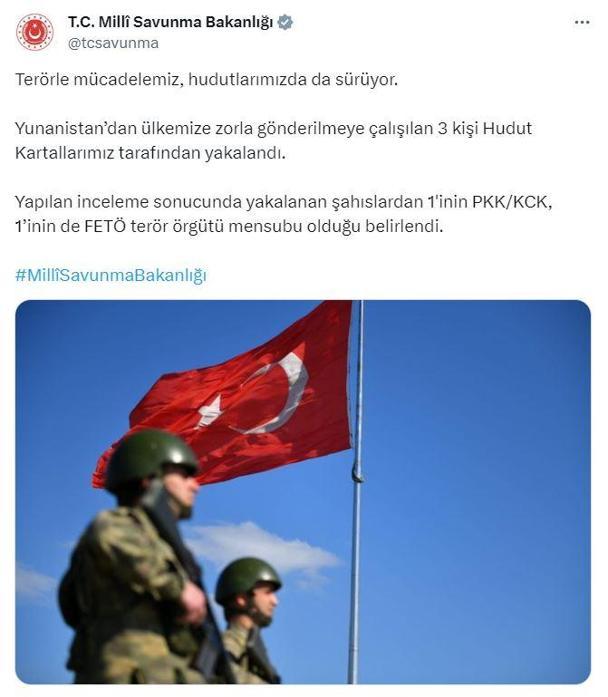 MSB: Yunanistandan Türkiyeye gönderilmeye çalışılan 3 kişi yakalandı