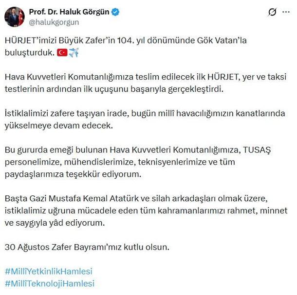İlk HÜRJET, teslimat öncesi uçuşunu başarıyla gerçekleştirdi