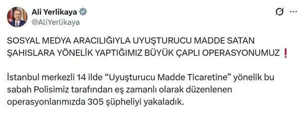 İstanbul merkezli 14 ilde uyuşturucu operasyonu: 305 gözaltı