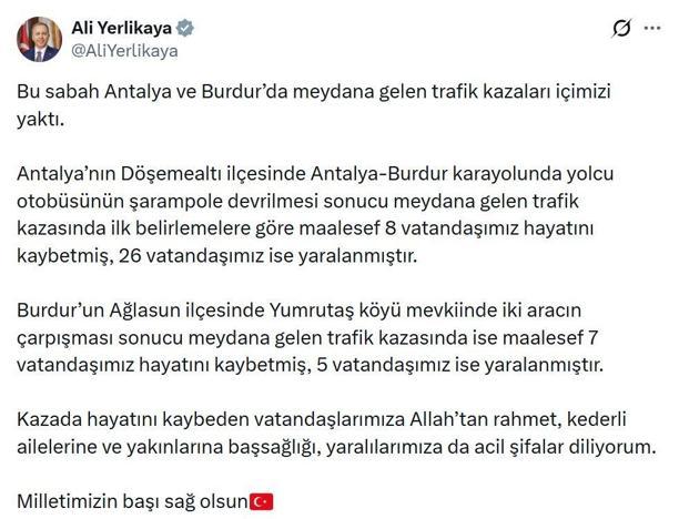 Antalyada yolcu otobüsü devrildi; 9 ölü, 25 yaralı