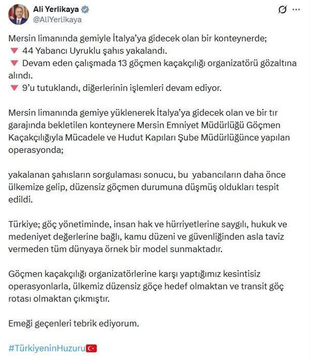 Konteynerde 44 düzensiz göçmen yakalandı; 9 organizatör tutuklandı