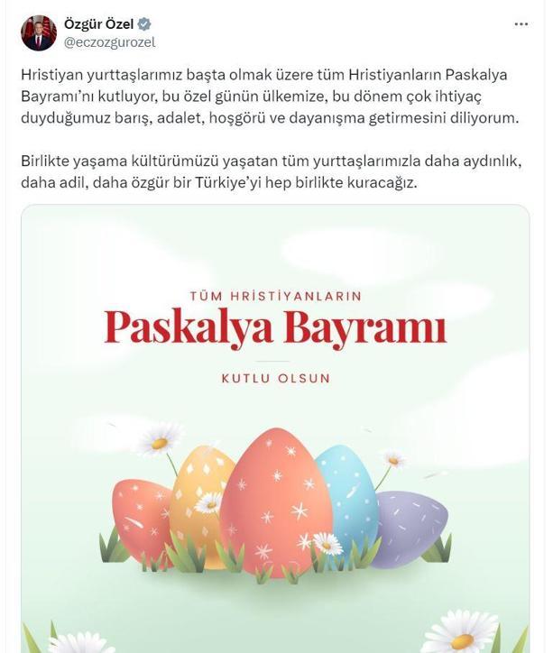 Özgür Özelden Paskalya Bayramı mesajı