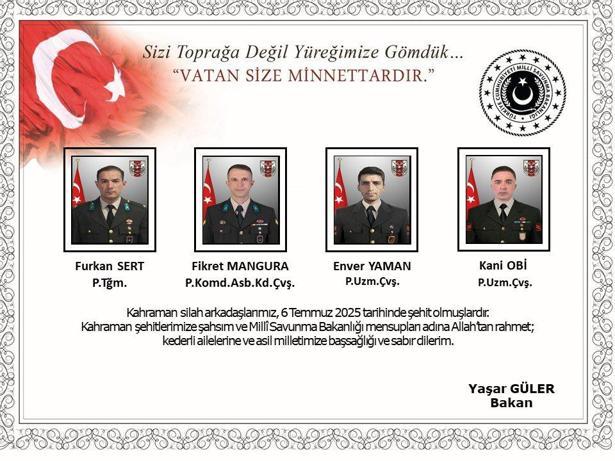 MSB: Metan gazından etkilenip şehit olan personel sayısı 12ye yükseldi