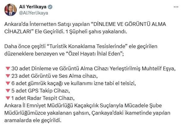 İnternetten dinleme ve görüntü alma cihazları satan şüpheli yakalandı