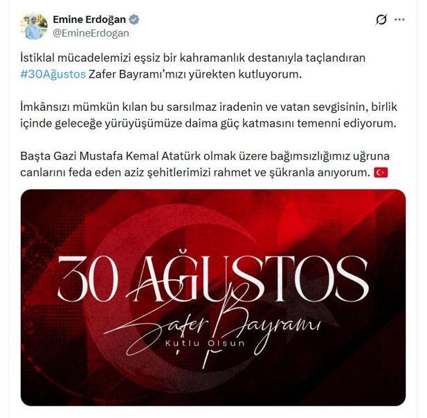 Emine Erdoğandan 30 Ağustos mesajı