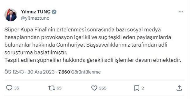 Süper Kupa finali ile ilgili provokasyon içerikli paylaşımlara soruşturma