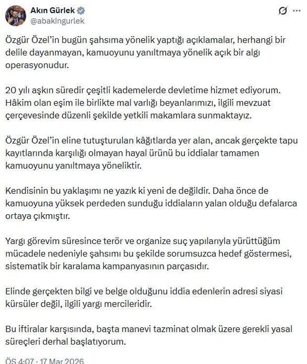 Bakan Gürlek: Bu iftiralar karşısında gerekli yasal süreçleri başlatıyorum