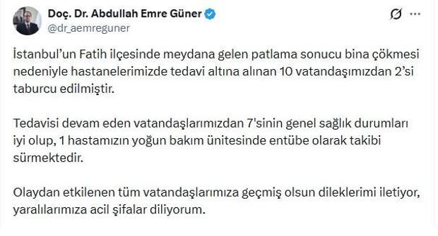 Fatihte çöken binaların enkazından çıkarılan 2 yaralı taburu edildi