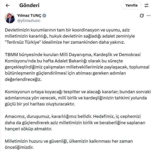 Bakan Tunç: Terörün olmadığı Türkiye, etkinliğini ve gücünü artıracaktır