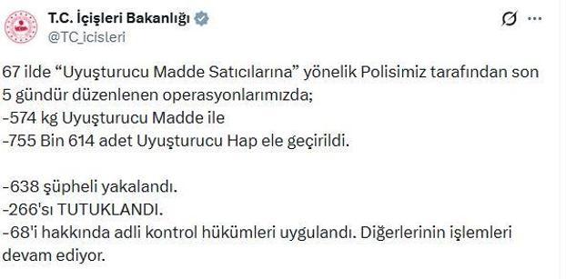 67 ilde uyuşturucu operasyonu; 266 tutuklama