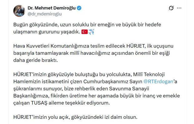 İlk HÜRJET, teslimat öncesi uçuşunu başarıyla gerçekleştirdi