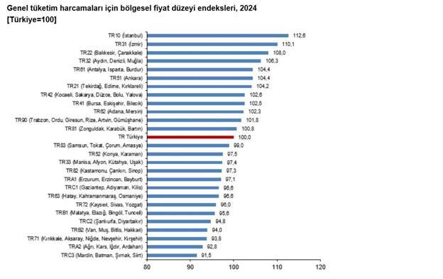 TÜİK: 2024te fiyat düzeyi endeksi en yüksek bölge İstanbul oldu
