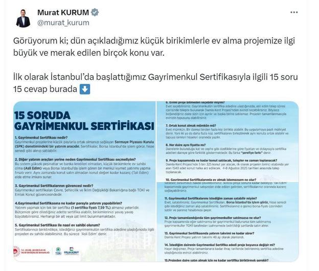 Bakan Kurum, Gayrimenkul Sertifikasına ilişkin merak edilen 15 sorunun yanıtını paylaştı