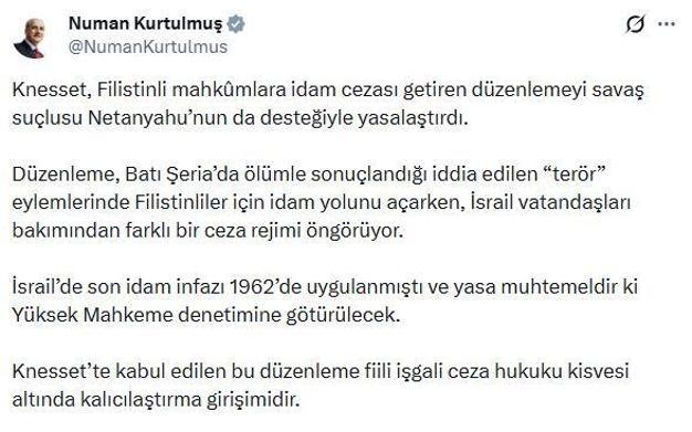 Kurtulmuş: Bir topluluğa idam, diğerine başka yaptırım öngören yaklaşım apaçık zulümdür