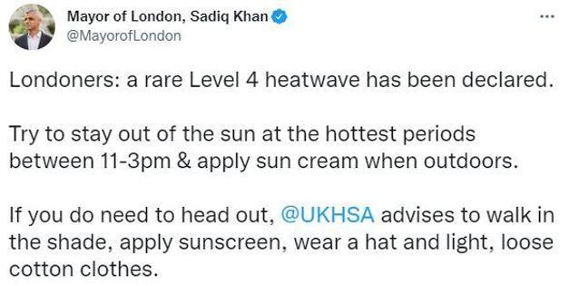 Londra Belediye Başkanı Khan’dan ‘sıcaklık’ uyarısı