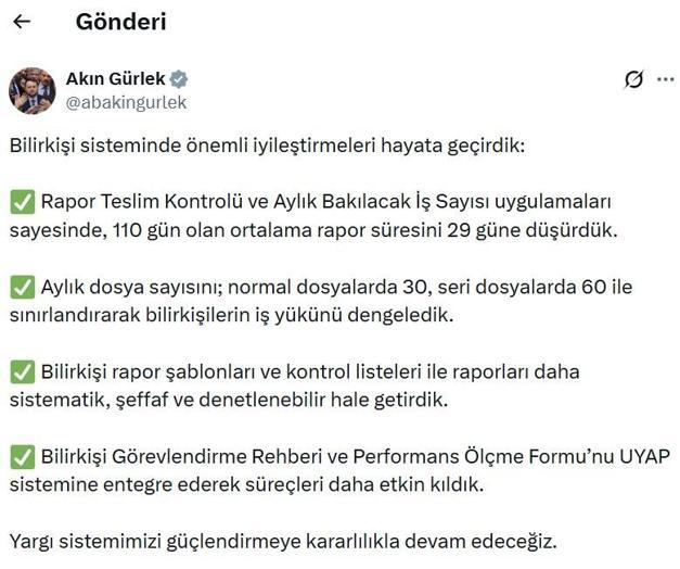 Bakan Gürlek: Bilirkişi sisteminde önemli iyileştirmeleri hayata geçirdik