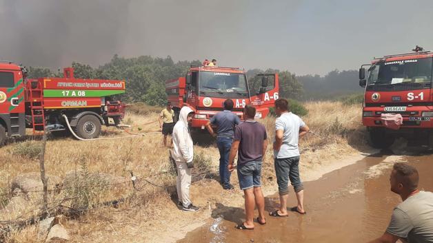 Çanakkalede tarım arazisinde çıkan yangın kontrol altında