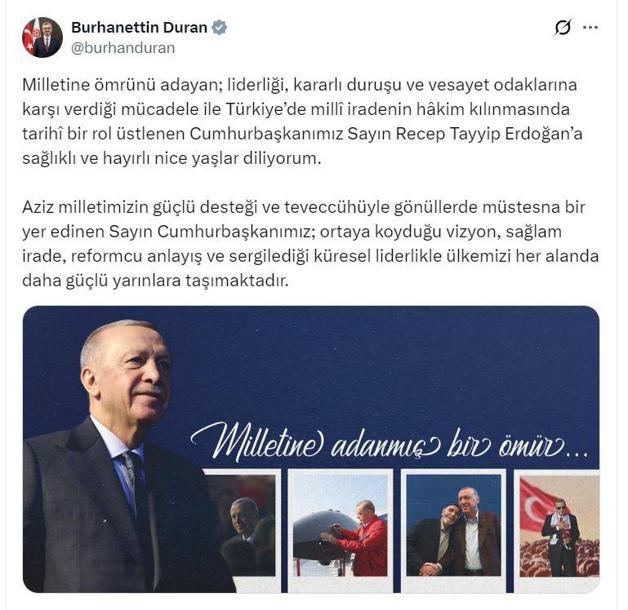 İletişim Başkanı Duran, Cumhurbaşkanı Erdoğanın doğum gününü kutladı