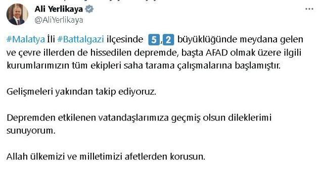 Malatyada 3 dakika arayla 5.2 ve 4.7 büyüklüğünde deprem