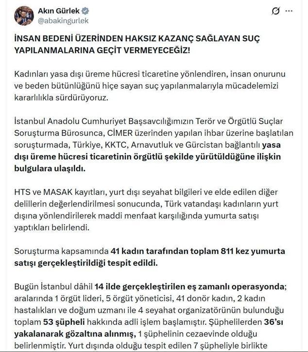 Yasa dışı üreme hücresi ticaretine operasyon; 36 gözaltı