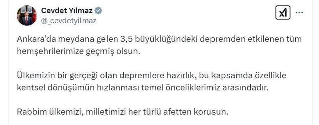 Ankarada 3.5 büyüklüğünde deprem
