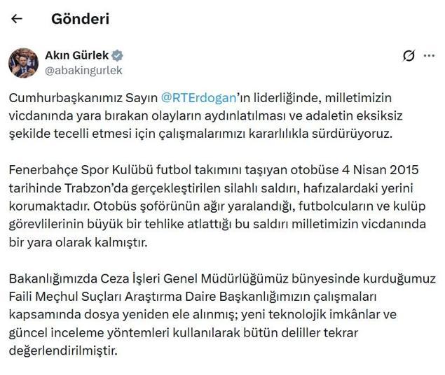 2015te Fenerbahçenin otobüsüne düzenlenen saldırıya ilişkin 5 gözaltı