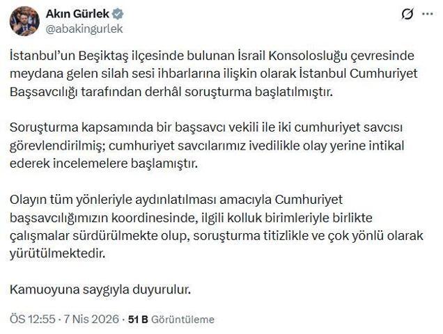 Bakan Gürlek: İstanbuldaki olaya ilişkin 1 başsavcı vekili ile 2 Cumhuriyet savcısı görevlendirildi