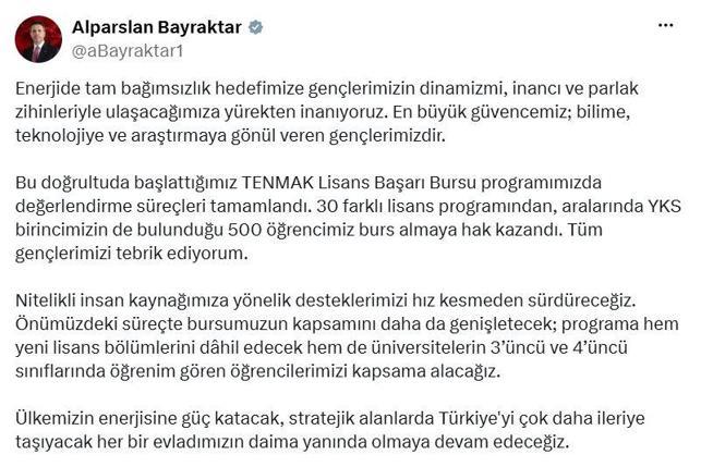 TENMAK Yurt İçi Lisans Başarı Bursu hak sahipleri belirlendi