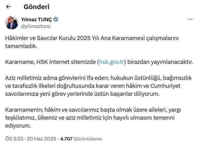 4 bin 36 hakim ve savcının görev yeri değişti