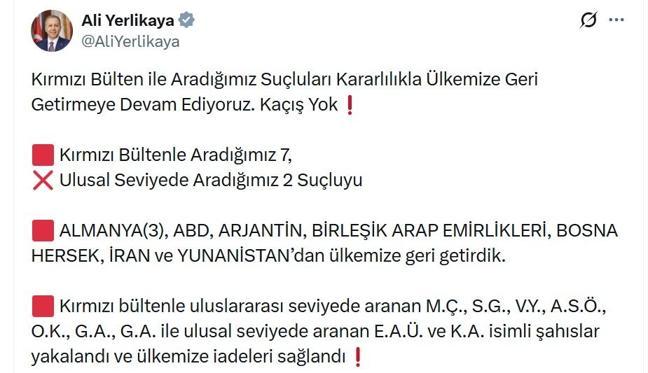 Kırmızı bültenle ve ulusal seviyede aranan 9 suçlu Türkiyeye getirildi