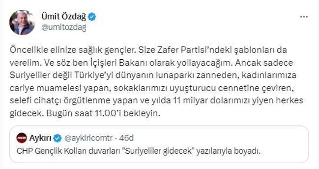 Ümit Özdağ: Suriyelileri ben İçişleri Bakanı olarak yollayacağım